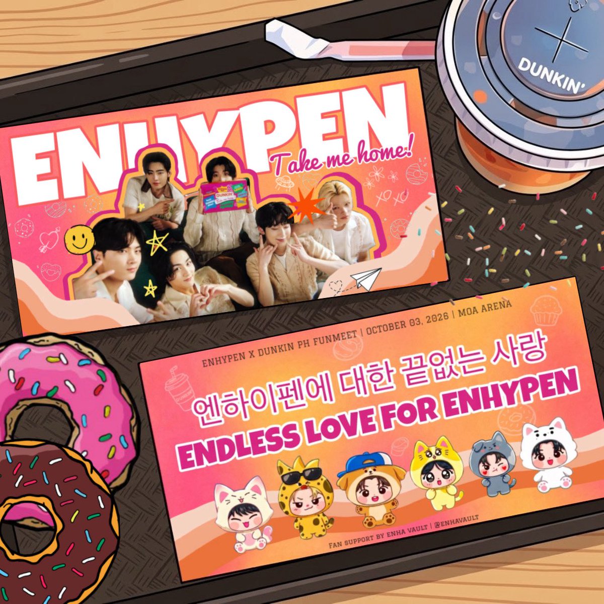 enhavault's tweet photo. Endless Love for ENHYPEN🧡

To celebrate and show our support, we’ll be giving away hand banners on October 3 to fellow ENGENEs! 🧡

See you there, ENGENEs! Let’s make it an unforgettable day for ENHYPEN! 🧡

#ENHYPEN #ENHYPEN_DunkinPH
#ENDLESS_FunMeet #DunkinPH_ENDLESS https://t.co/sRNoZ60oKQ