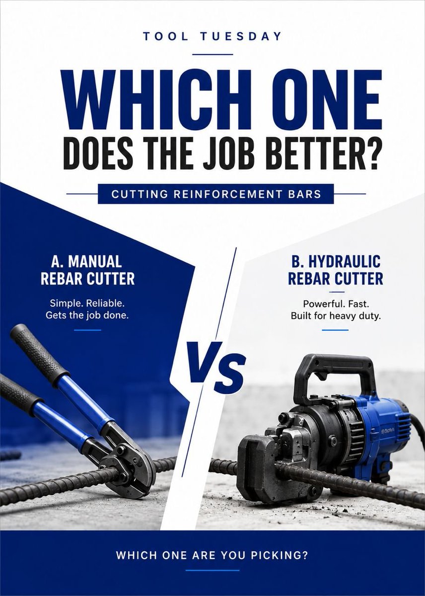 heavensgate_ng's tweet photo. Which one are you picking?
Manual or hydraulic?
Drop A or B in the comments!
And tell us why!
#HeavensGateConstruction #ToolTuesday #ConstructionTools #RebarWork #ConstructionNigeria #BuildingConstruction https://t.co/GPPwRIp4BS