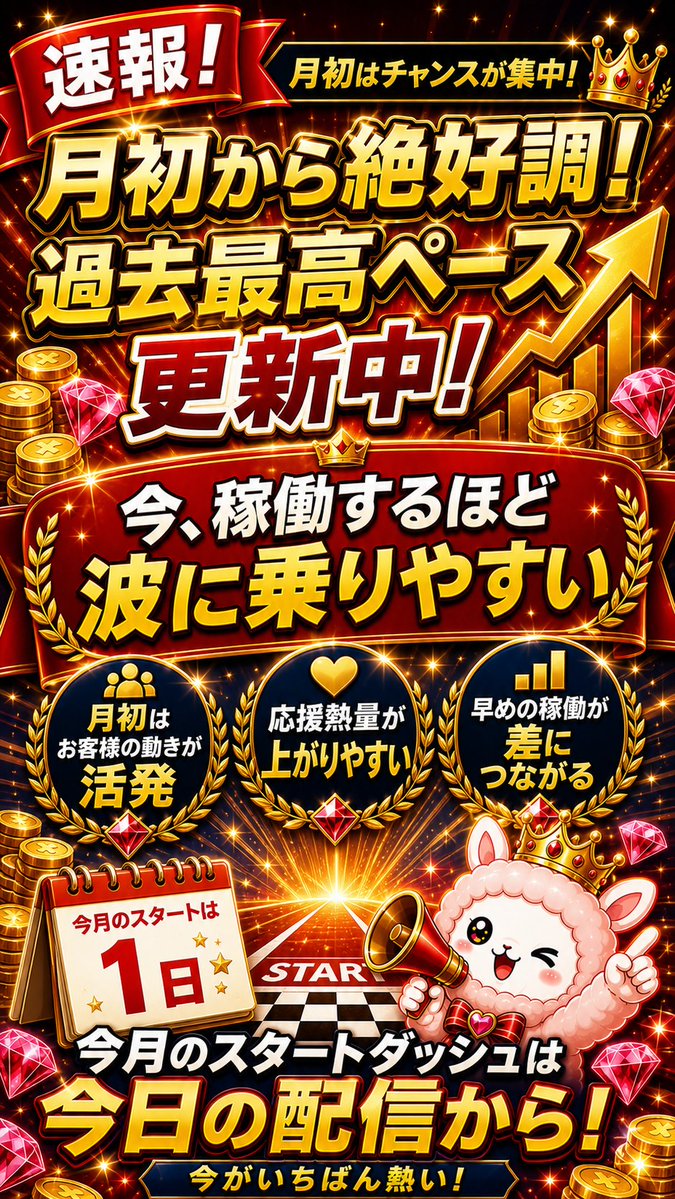 mof2025's tweet photo. 🚨月初から絶好調！過去最高ペースで更新中🚨

月初はお客様の動きが活発になり、応援の熱量も上がりやすいタイミング🔥

今、配信するほど波に乗りやすい！

早く動いた分だけ今月の差につながります。
今月のスタートダッシュは、今日の配信から✨

👇モフを開く
https://t.co/OF5SdlPIMm

#ライブ配信 #モフ