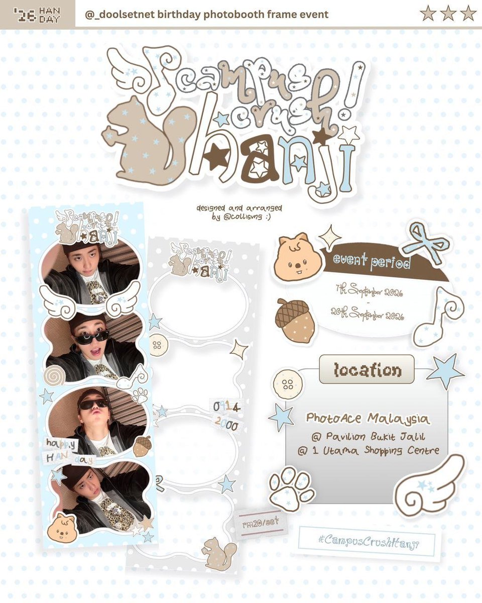 malaysia_stay's tweet photo. 🦫2026 Han Jisung Photoframe Event 

🗓️ : 7th Sept 2026 - 20th Sept 2026
📍: Photoace Pavilian Bukit Jalil &amp; Photoace 1 Utama
👩🏻‍💻: by: collisvng
 
#CampusCrushHanji #HappyHanDay https://t.co/ZTzRCcPCky