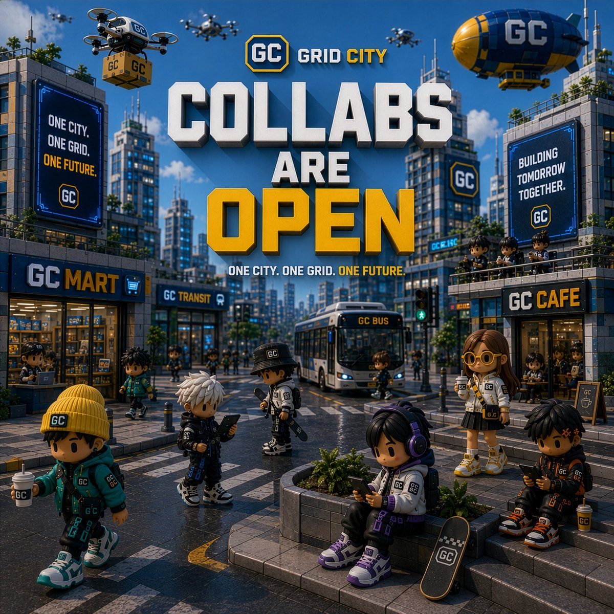 GRIDCITY's tweet photo. 𝐂𝐎𝐋𝐋𝐀𝐁𝐒 𝐀𝐑𝐄 𝐎𝐏𝐄𝐍! 🏙️

Grid City is expanding and launching soon on @opensea 

The gates to Grid City are open for alpha communities and DAOs ready to enter the grid.

Mention your favourite community below. https://t.co/dLRlFTriUN