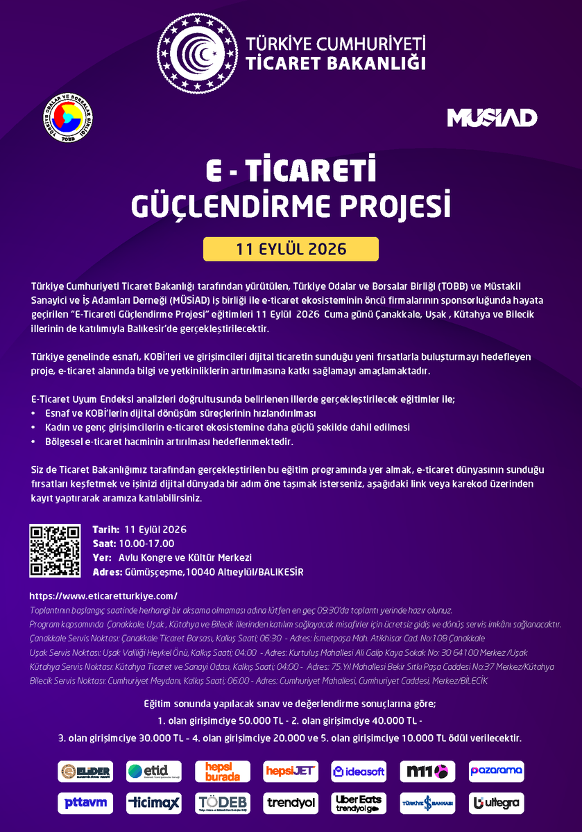 BanTicBor's tweet photo. E - TICARETI
GÜÇLENDIRME PROJESI
11 EYLÜL 2026 https://t.co/66rMCQIOsh