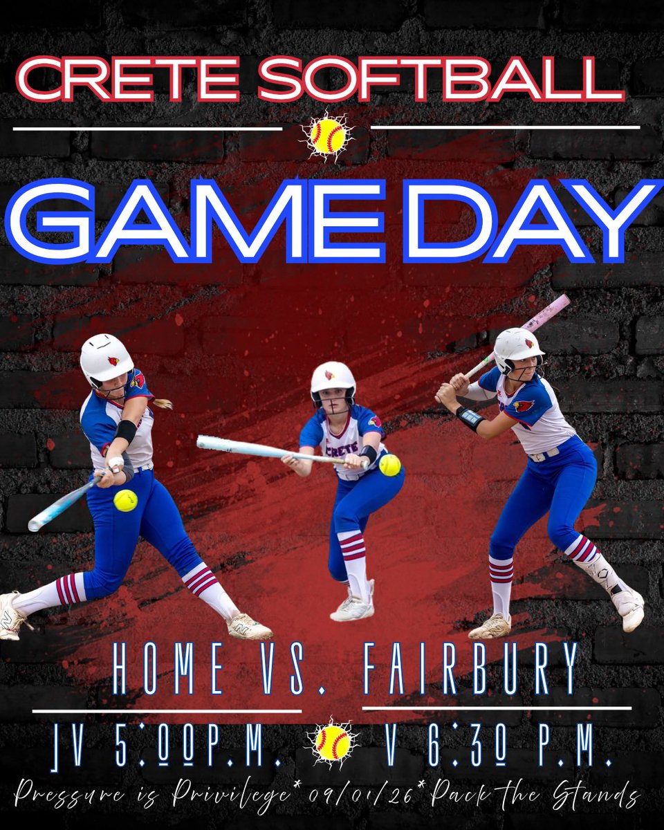 CreteSoftball's tweet photo. It’s GAME DAY!!! Home game vs Fairbury! 

JV 5:00pm with Varsity to follow at 6:30pm! 

See you there!! https://t.co/o7upomiIBm