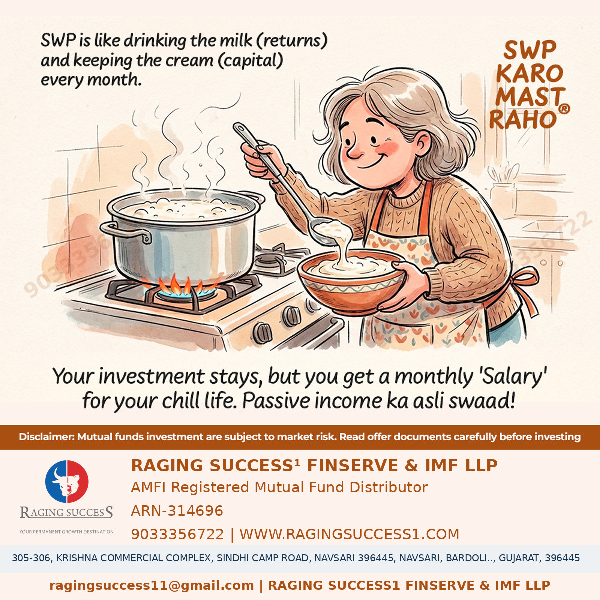 ragingsuccess1's tweet photo. Just like enjoying milk while preserving the cream, SWP helps you enjoy returns while your capital continues to grow.
#SWP #SmartWealth #IncomePlanning #MutualFunds #FinancialSuccess #LongTermInvesting https://t.co/9uIBxlzf8A