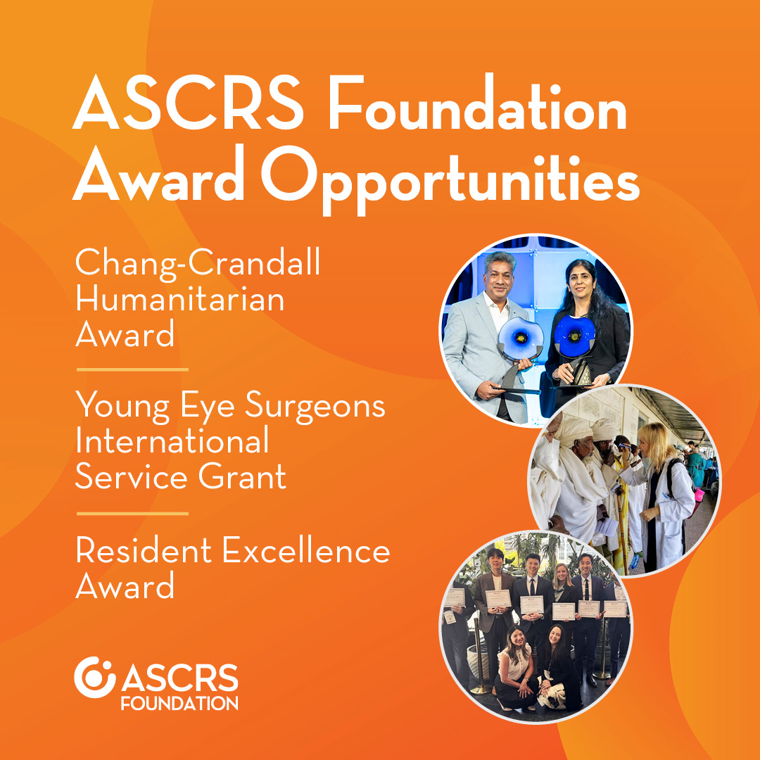 ASCRStweets's tweet photo. Know a physician making a real difference? 🏆

3 ASCRS Foundation awards are open for nominations:

▸Chang-Crandall Humanitarian Award—deadline Sept. 18
▸Resident Excellence Award—deadline Nov. 6
▸ YES International Service Grant—deadline Sept. 18

https://t.co/VDqrHDpYmM https://t.co/PWF2yaDsdo
