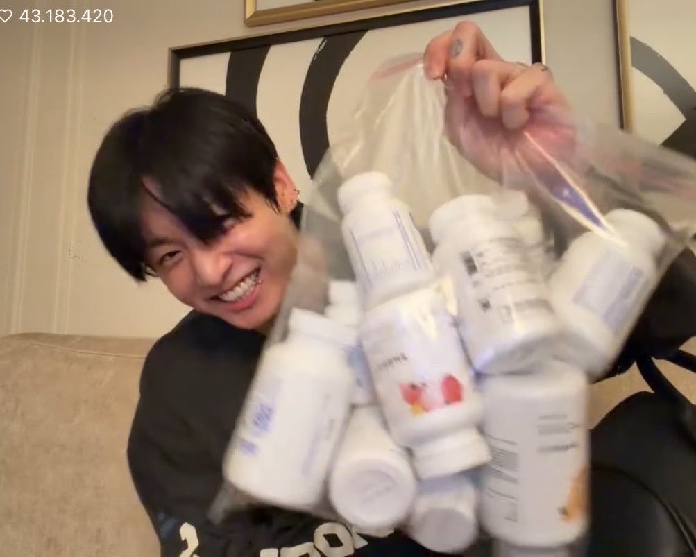 Zkive0613's tweet photo. If this fandom can’t figure out the names of every single one of these vitamins just from this photo, we might need to question our first title: FBI ARMYs?! 🤣🤣

#정국 #JungKook #HAPPYJKDAY https://t.co/KkC2WVbiid