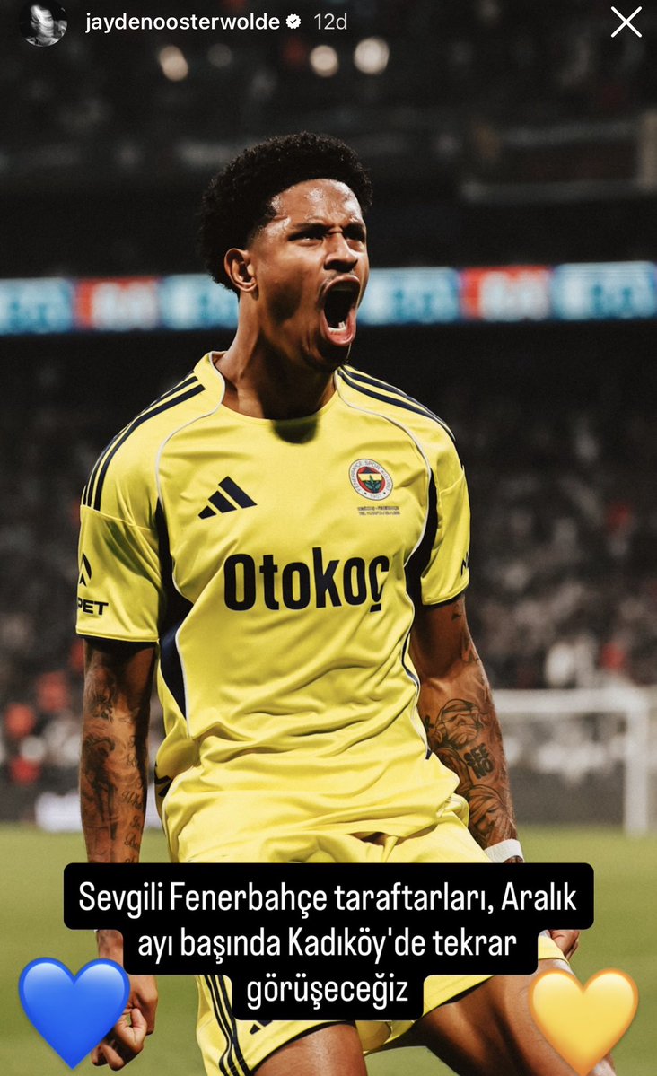 SaracogluSports's tweet photo. 📸Jayden Oosterwolde'nin paylaşımı:

"Sevgili Fenerbahçe taraftarları Aralık ayı başında Kadıköy'de tekrar görüşeceğiz!💛💙" https://t.co/8UJbsav6uZ