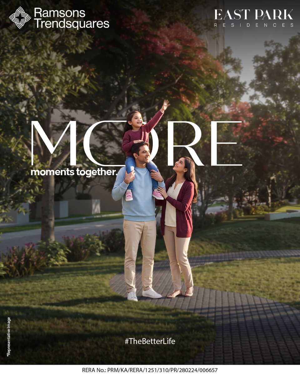 RTBangalore's tweet photo. The moments you'll remember most aren't the grand occasions, they're the everyday laughs, conversations, and little celebrations shared with the ones who matter most.

#EastParkResidences #RamsonsTrendsquares #TheBetterLife #FamilyMoments #BengaluruRealestate https://t.co/4fkY4xJESQ