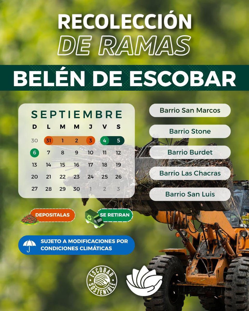 Escobar_Muni's tweet photo. Para que podamos organizarnos mejor y mantener nuestros barrios ordenados, les compartimos el cronograma semanal de recolección de ramas y restos de poda. https://t.co/O49OQkgzYR