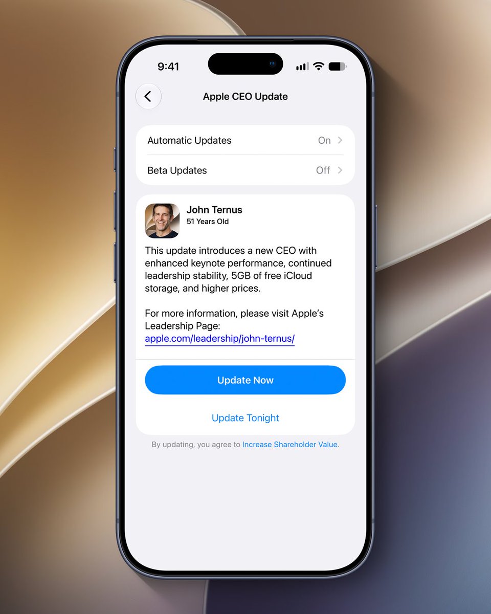 9to5mac's tweet photo. Update complete. Apple has successfully installed John Ternus as CEO https://t.co/ihnbVwxYms
