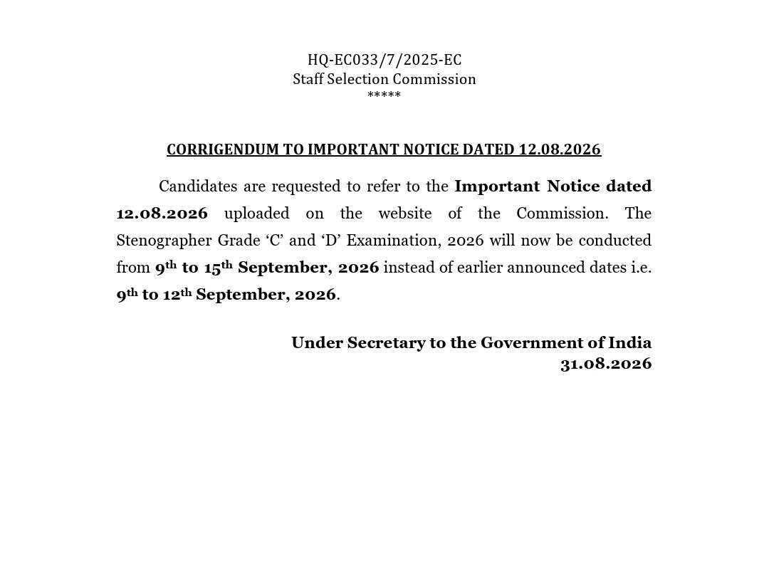 SSC_WORLD_'s tweet photo. SSC STENOGRAPHER 2026
Important Notice
#ssc #sscsteno #Stenographer #steno2026 #sscexam #sscstenoexam #sscnotice #ImportantNotice
Follow @SSC_WORLD_ for more updates https://t.co/tuRfG9E99W
