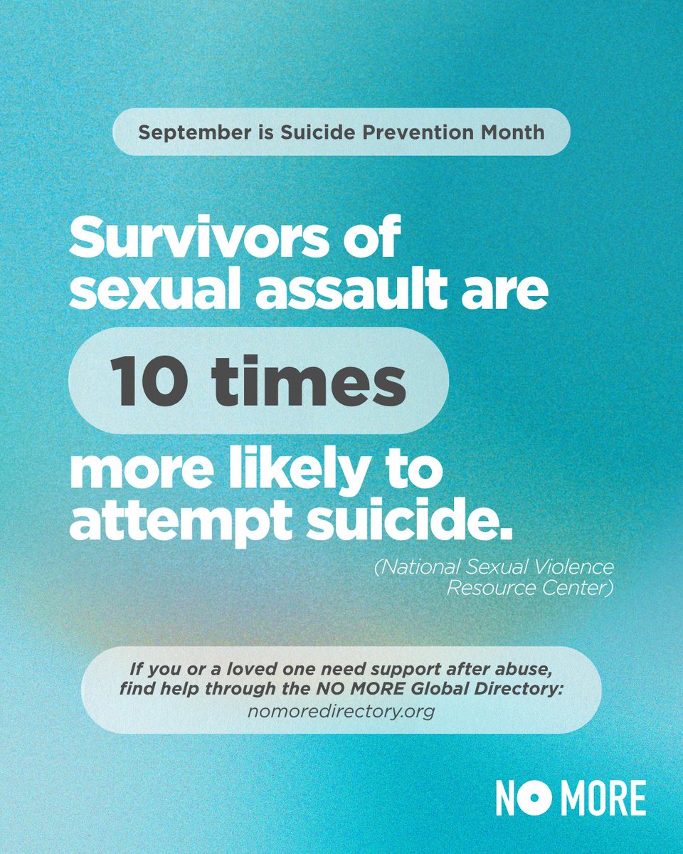 NOMOREorg's tweet photo. If you or someone you know is struggling after abuse, call or text the National Suicide Hotline at 988 (U.S.), or find specialized support in over 200 countries/territories through the NO MORE Global Directory (link in bio). #SuicidePreventionMonth https://t.co/AOkR1ehzlT