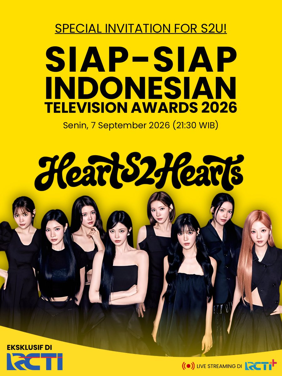 H2H_INA's tweet photo. 🚨 S2U, SIAP-SIAP! 🚨

SIAP-SIAP ITA 2026 is coming, and Hearts2Hearts will be there! 🩵✨

📅 7 September 2026
📍 Studio MNC, Kebun Jeruk
⏰ 21.30 WIB

Mau ikut hadir & support H2H? 👀
Sebelum registrasi, WAJIB baca Syarat & Ketentuan terlebih dahulu! ⚠️

🔗 REGISTRATION:
https://t.co/0MNEUpnpIy

Let’s fill the venue and show our girls how much we love & support them! 🩵

SEE YOU THERE, S2U! 🫶🏻

#Hearts2Hearts #ITA2026 #SiapSiapIndonesianTelevisionAwards