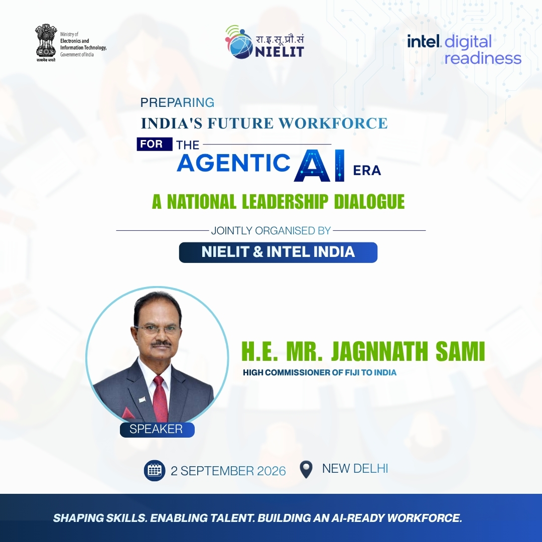 NIELITIndia's tweet photo. Speaker Reveal
We’re pleased to welcome H.E. Mr. Jagnnath Sami, High Commissioner of Fiji to India, as a speaker at the National Leadership Dialogue on “Advancing Agentic #AISkilling in India.”
2 Sept. 2026 | New Delhi
#AgenticAI #AIForIndia #FutureOfWork #NIELIT #IntelIndia https://t.co/PYEKGHVmlr