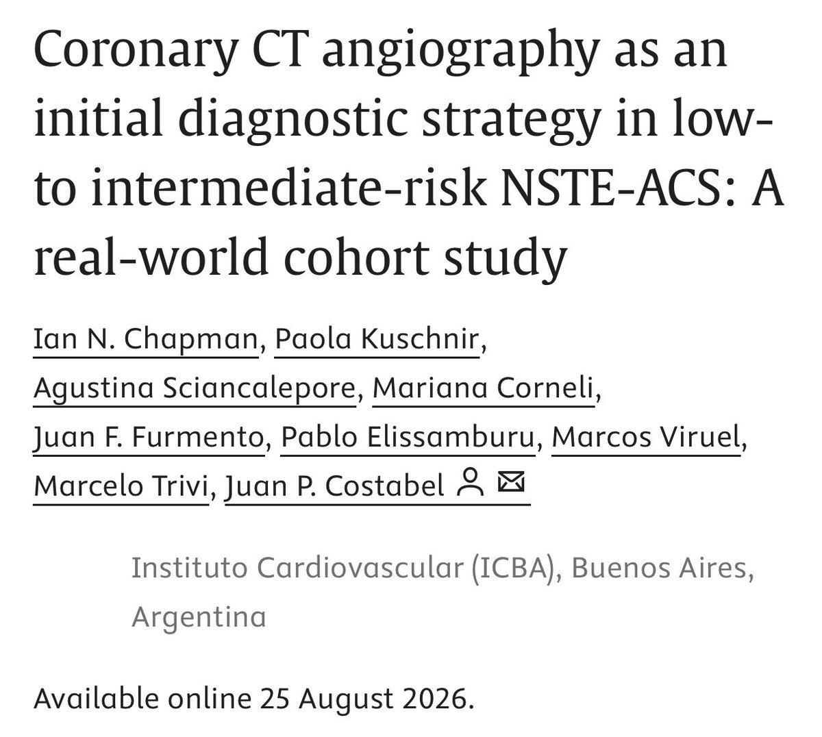 jpcostabel's tweet photo. Compartimos nuestra publicación en  @PCVDJournal 👍. La experiencia utilizando la tomografía coronaria como estrategia de estudio inicial en SCA de bajo e intermedio riesgo! https://t.co/bQNf3pdcOB