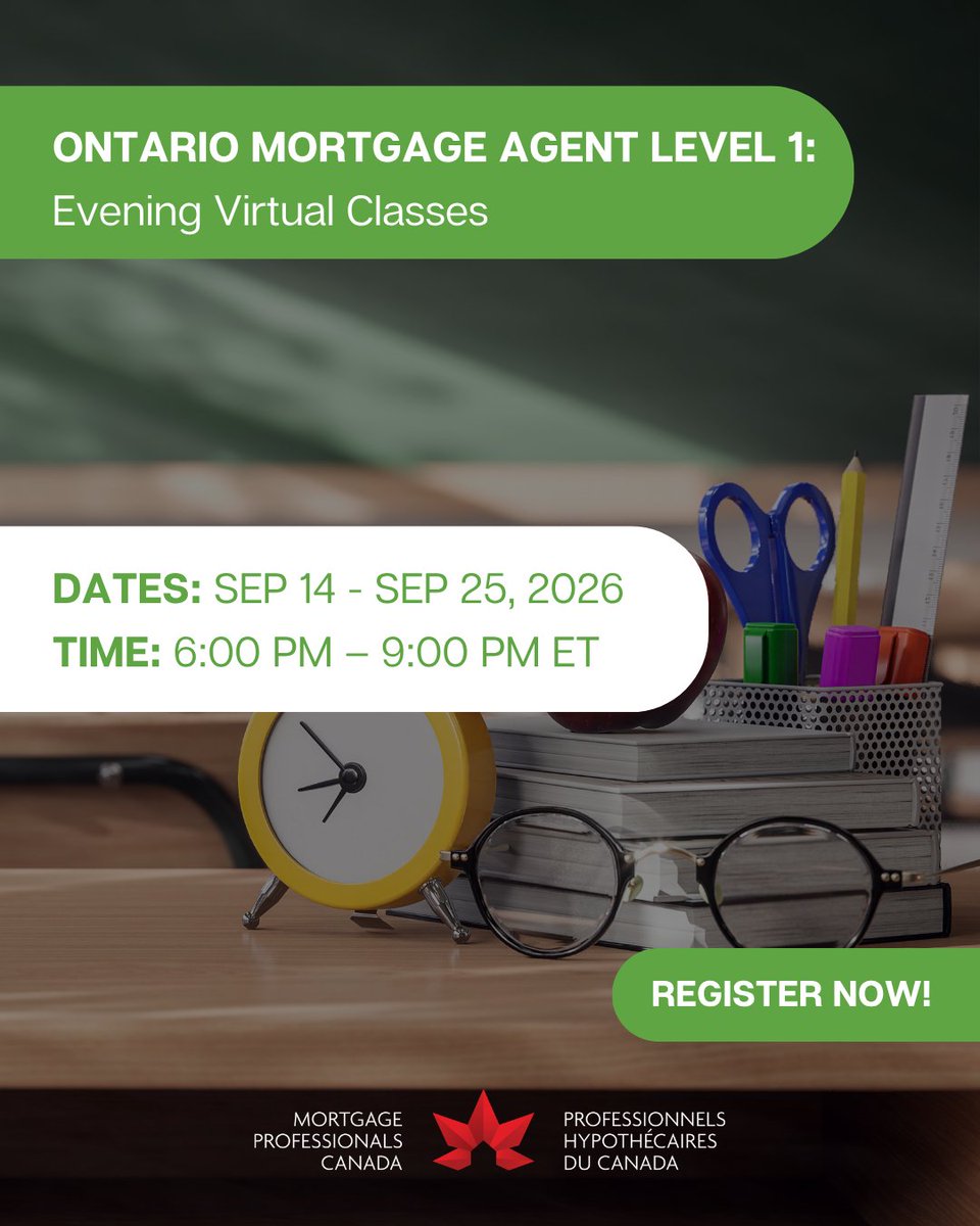 MortgageProsCan's tweet photo. 📚 Back to school, Ontario!

Fall is a great time to invest in your career. Whether you’re taking your first step toward becoming a licensed mortgage agent or continuing your journey toward becoming a mortgage broker, we have upcoming courses to help you get there.

🎓 Here’s what’s coming up:
Ontario Mortgage Agent Course – Level 1
Sep 5 - Oct 3 | Saturdays, 9:00 AM - 4:30 PM ET

Ontario Mortgage Agent Course – Level 1
Sept. 14 - 25 | Weeknights, 6:00 – 9:00 PM ET

Ontario Mortgage Broker Education Program – Phase II
Sept 14 - 18 | 9:00 AM – 5:00 PM
📍 Mortgage Professionals Canada Vaughan Training Facility

Whether you’re a weekend learner, an evening student or ready for the next step in your broker journey, there’s a classroom waiting for you this fall.

Let’s get learning!
Ontario Mortgage Agent Course – Level 1:
https://t.co/cE6NVP9wab 
Ontario Mortgage Broker Education Program – Phase II:
https://t.co/rD6miniTVB 

#MortgageEducation #MortgageCareer #MortgageAgent #MortgageBroker #OntarioMortgage #BackToSchool