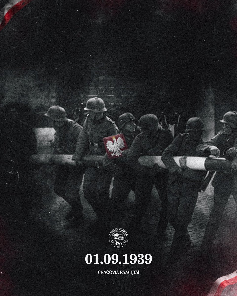 KSCracoviaSA's tweet photo. 1 września 1939 roku rozpoczęła się najtragiczniejsza wojna w dziejach. Dziś oddajemy hołd wszystkim, którzy walczyli i polegli za wolność Ojczyzny, oraz wszystkim ofiarom wojny.

Cracovia pamięta! 🇵🇱 https://t.co/oceiesiayu