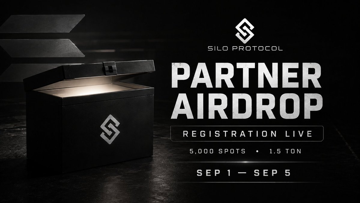 SiloProtocol's tweet photo. 💰 PARTNER AIRDROP REGISTRATION IS LIVE

Registration for the Silo Protocol Partner Airdrop is officially open! ⚫️

⏰ Starts: September 1 — 11:00 UTC
⏰ Ends: September 5 — 11:00 UTC
👥 Limited: First 5,000 users only
💰 Registration fee: 1.5 TON

How to Register

1. Enter the Airdrop page in the Silo Mini App.

2. Submit your Solana wallet.

3. Complete the 1.5 TON registration payment.

4. Confirm your registration.

The Solana wallet is required because the partner token being distributed is on the Solana blockchain.

⚠️ Only the first 5,000 successful registrations will be accepted. If 5,000 users register before September 5, registration will close immediately.

The partner will be announced before distribution, and rewards will be distributed before September 15.

Registration is LIVE. First come, first served. ⚫️

🔗Link: https://t.co/6jGn9wQTTe
