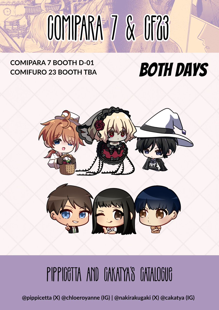 pippicetta's tweet photo. ❤️ and ↻ are appreciated! / Likes and shares are appreciated!

Hello everyone! (˶ˆᗜˆ˵)
Pippicetta dan Cakatya buka PO dan MAIL ORDER untuk COMIPARA 7 dan COMIFURO 23 (˶˃ ᵕ ˂˶)

Fandom: ORIGINAL COMICS
📍: Syl's Art Corner (Comipara D-01/Comifuro TBA)
📅 Pre-Order : 01 September - 23 September 2026

ORDER HERE 
🔗 https://t.co/5jZknLjfqJ 

 COMIPARA 7 「 Jogja Expo Center 17-18 October 2026 (Both Days) 」
COMIFURO 23 「 ICE BSD 31 Oktober - 01 November 2026 (Both Days)」

#comipara #comipara7 #comifuro #comifuro23