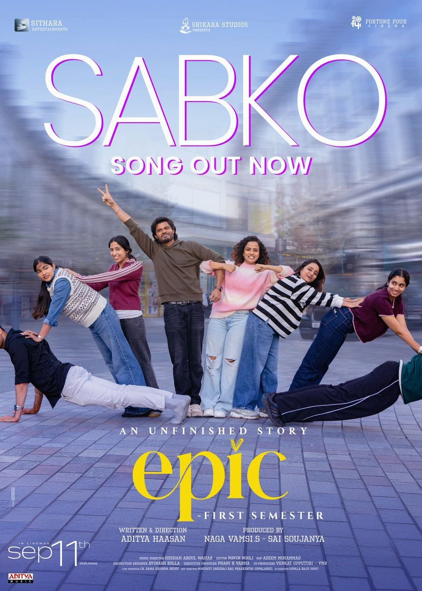 AnantapurBO's tweet photo. A peppy number with a whole new vibe 🥰 🎶
https://t.co/fQJBId6C44
4th single #Sabko from #EPIC ~ First Semester is out now. ✨
@HeshamAWMusic Musical 🎶
🎤 #SanjithHegde, #SitharaKrishnakumar
✍️ @sriharshaemani
#AnandDeverakonda #AdityaHasan https://t.co/2VThDizRFy