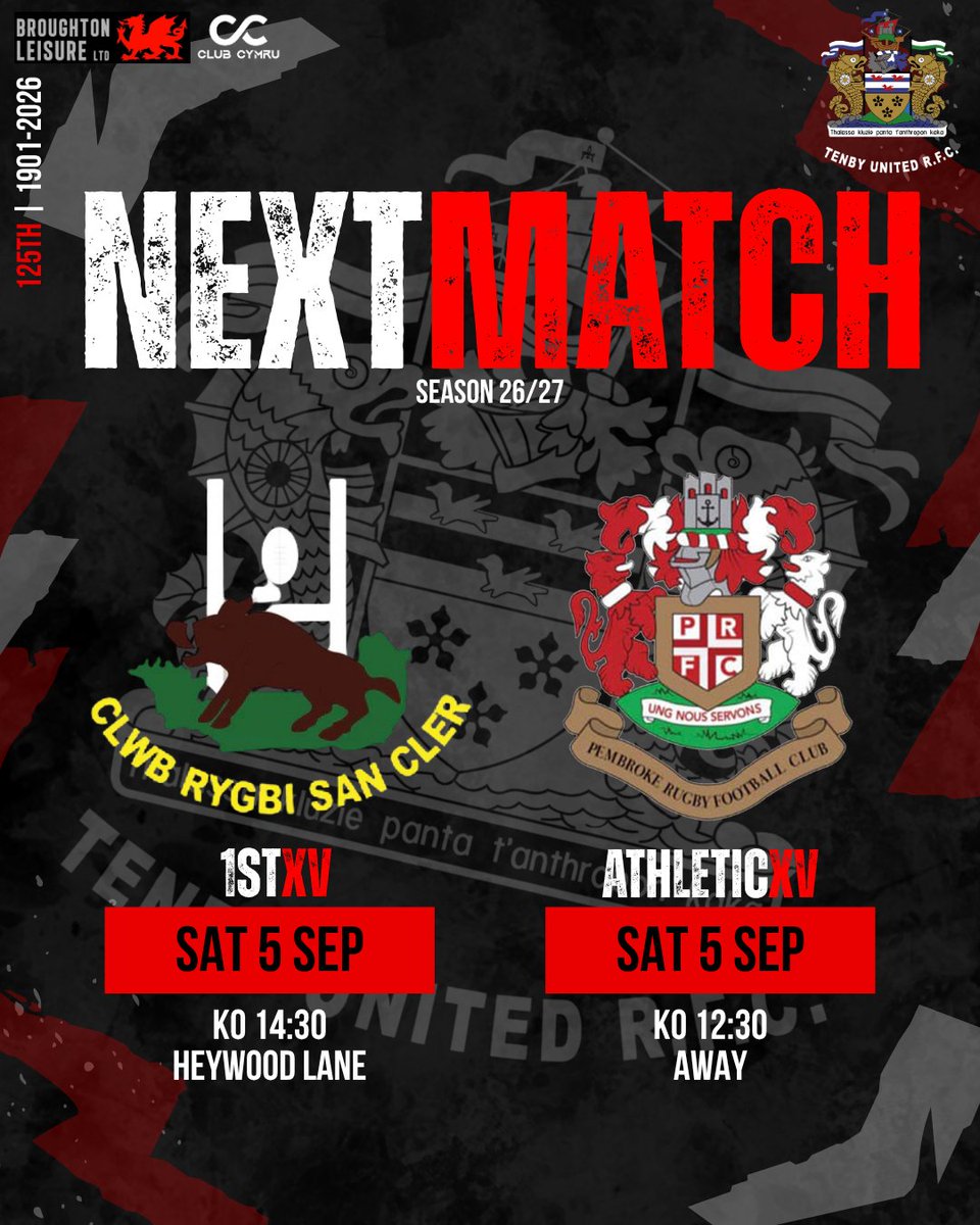 TenbyUTDRFC's tweet photo. Our 𝟭𝘀𝘁 𝗫𝗩 begin their league campaign this Saturday as we welcome 𝗦𝘁 𝗖𝗹𝗲𝗮𝗿𝘀 for the opening game of the season.

The 𝗔𝘁𝗵𝗹𝗲𝘁𝗶𝗰 𝗫𝗩 are also in action, making the short trip to 𝗣𝗲𝗺𝗯𝗿𝗼𝗸𝗲 for an early kick-off friendly.

#oneclub #seasiders

🔴⚫🔴⚫ https://t.co/EUZED01XZE