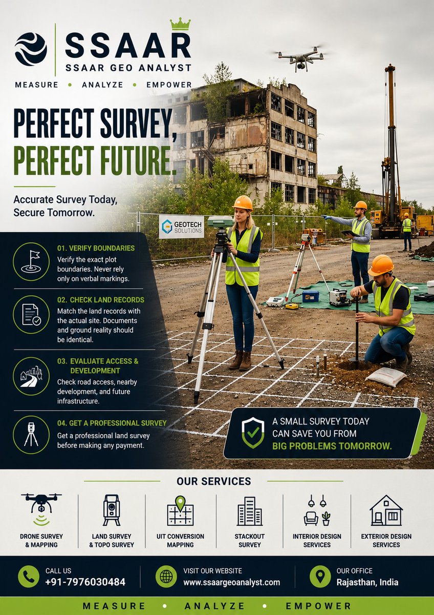 SsaarGeo's tweet photo. Land &amp; Drone Survey
Revenue Record Surveys
Stackout Surveys
Building Design
UIT Conversion Mapping
Interior &amp; Exterior Design
📍 Head Office:
Amrit Shree Complex, Shakti Nagar, Udaipur, Rajasthan, India
📞 Call Us:
+91 9057533490
+91 7976030484 https://t.co/WhWI4zEW1M
