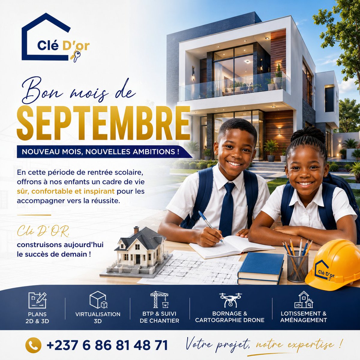 BuildTogether_I's tweet photo. 🏗️📚 𝗕𝗼𝗻 𝗺𝗼𝗶𝘀 𝗱𝗲 𝘀𝗲𝗽𝘁𝗲𝗺𝗯𝗿𝗲 𝗮𝘃𝗲𝗰 𝗖𝗟𝗘́ 𝗗’𝗢𝗥 !🏡✨
📞 +237 6 86 81 48 71
CLÉ D’OR — Votre projet, notre expertise !
#CléDOr #BonMoisDeSeptembre #RentréeScolaire #Architecture #BTP #Construction #Immobilier #Plans2D3D #Innovation #Cameroun #Douala #Yaoundé https://t.co/JdRJVESG9Q