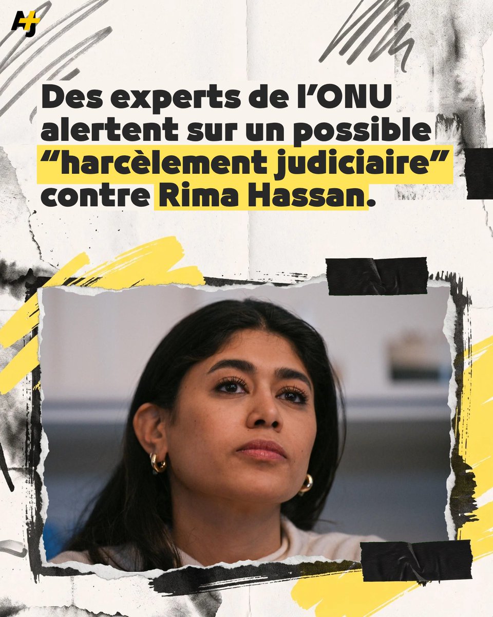 ajplusfrancais's tweet photo. 5 rapporteurs spéciaux mandatés par le Conseil des droits de l’Homme de l’ONU s’inquiètent, dans un courrier adressé au gouvernement français, d’un possible “harcèlement judiciaire et politique” contre Rima Hassan. Ils redoutent une “tendance croissante de répression” des voix défendant les droits des Palestinien·nes.

Ces experts, qui ne s’expriment pas au nom de l’ONU, pointent notamment le nombre élevé de procédures visant l’eurodéputée : 5 auditions en 2 ans, sa garde à vue et les mesures de surveillance dont elle a fait l’objet. Ils alertent sur de possibles atteintes à plusieurs droits fondamentaux, dont la liberté d’expression et la vie privée.

Rima Hassan, qui doit notamment être jugée en octobre pour “apologie du terrorisme”, avait saisi ces rapporteurs avec ses avocats. Ses conseils dénoncent une “criminalisation” et une “restriction de la liberté d’expression des voix en faveur des Palestiniens en France”.