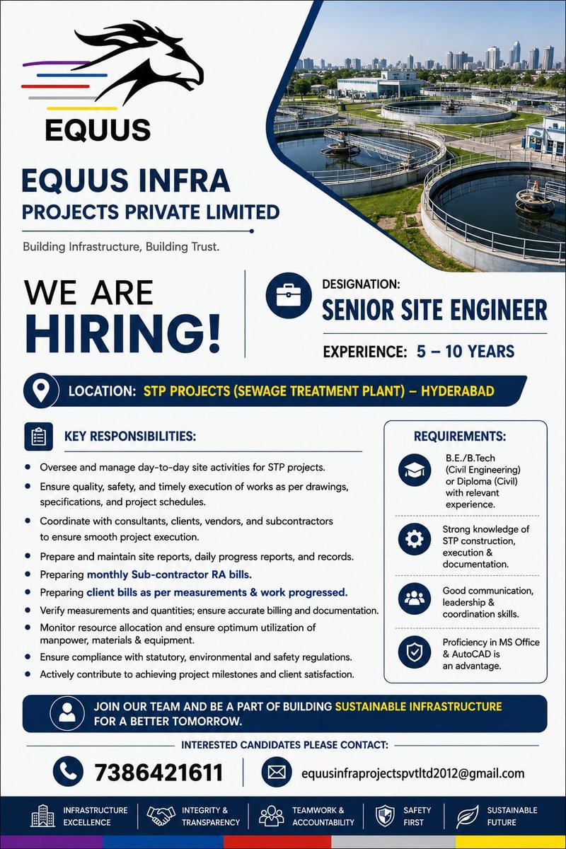 shivakumarshv's tweet photo. RT for visibility #jobs #jobOpportunity #openings #CivilEngineering #BTech #SiteEngineer #Hyderabad https://t.co/J5LbQwWLAv