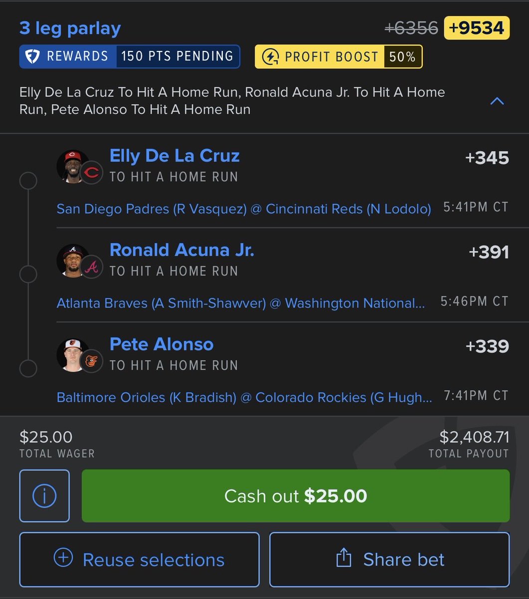 ProfitDawg's tweet photo. Elly De La Cruz 1 Home Run

Ronald Acuna Jr. 1 Home Run

Pete Alonso 1 Home Run

💣💣💣 This is the ticket today!!!!! Good luck to all that tail🍻 https://t.co/QF1jeCrY4i