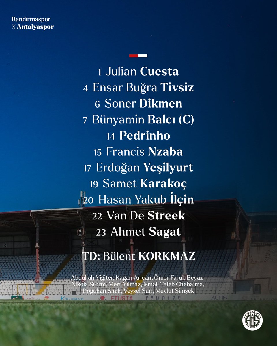 Antalyaspor's tweet photo. 📢 Bandırmaspor karşısında ilk 11’imiz ve yedeklerimiz. 👇 #BANvANT https://t.co/uRuXxVbujE