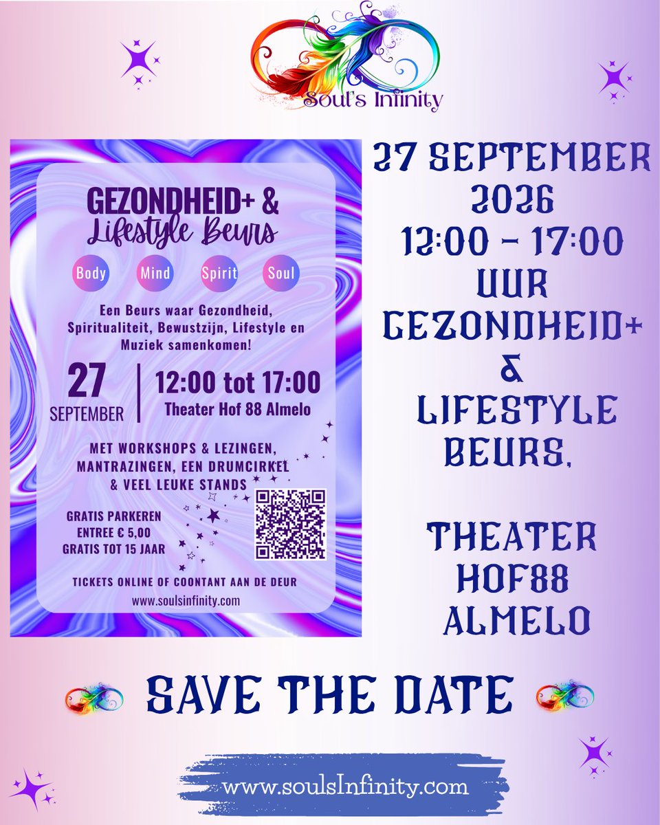 Souls1nfinity's tweet photo. 🔥 Er is nog plek voor 𝐒𝐭𝐚𝐧𝐝𝐡𝐨𝐮𝐝𝐞𝐫𝐬 🔥 tijdens de  𝐆𝐞𝐳𝐨𝐧𝐝𝐡𝐞𝐢𝐝+ 𝐞𝐧 𝐋𝐢𝐟𝐞𝐬𝐭𝐲𝐥𝐞 𝐁𝐞𝐮𝐫𝐬 𝐢𝐧 𝐀𝐥𝐦𝐞𝐥𝐨. Een beurs voor Body💪 Mind 🧠Spirit💜&amp; Soul 💫 die voor de 3e keer alweer een plek is voor inspiratie.   monique@soulsinfinity.com #retweet https://t.co/dYCZqhGgrb