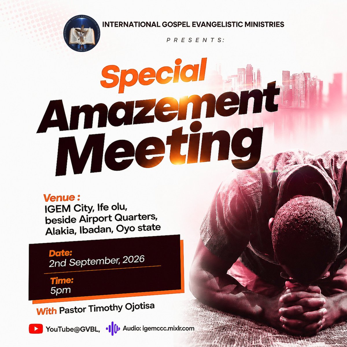 igemcity's tweet photo. SPECIAL AMAZEMENT MEETING 

Don’t miss this special gathering. 🙏 Come expecting God to do what only He can do! #igemccc #amazemement #healing #miracles #salvation https://t.co/NtvjWcHu5q