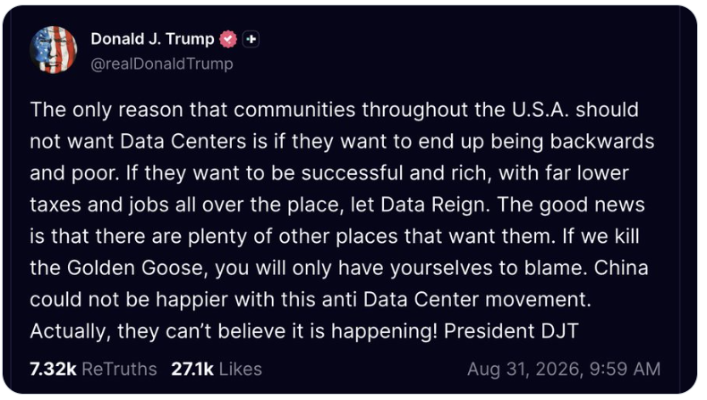 RWMaloneMD's tweet photo. Virginia already has roughly 650 data centers.
Meanwhile, groundwater monitoring in counties with the highest number of these centers, such as  Loudoun County found an average decline of about 22 feet in Waterford from 2006–2021. In Middleburg, roughly one-third of measured wells declined more than 85 feet compared with 2004.
Yesterday President Trump declared that communities resisting data centers apparently want to be “backwards and poor.”
No.
People who don't want their farmland industrialized, their power bills increased, and their water resources put at risk aren't backwards.
They are protecting their communities.
Virginia has been the data-center experiment. 
Before we volunteer the rest of rural America for it, perhaps we should find out what that experiment has actually cost.