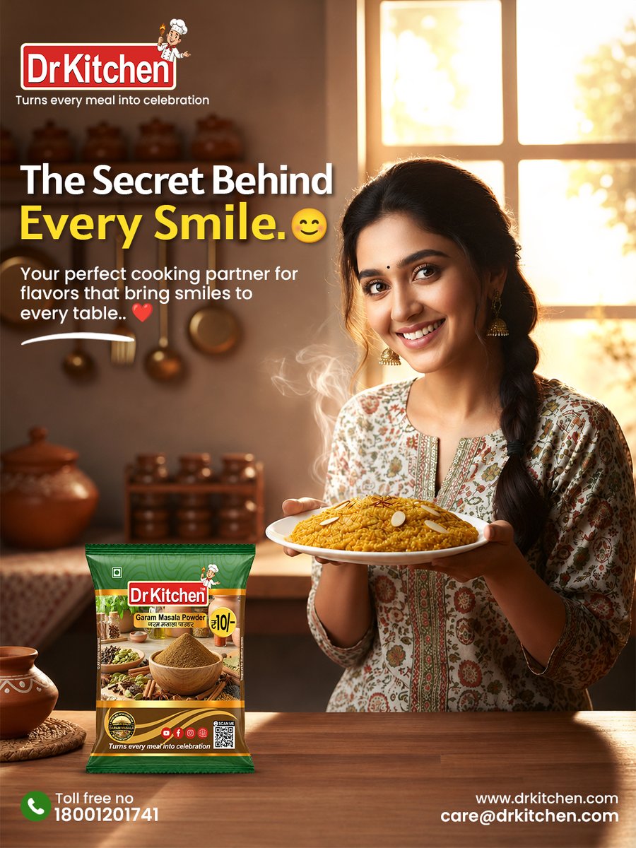 drkitchenindia's tweet photo. The secret behind every smile? 😊
Great food, made with love &amp; the perfect touch of Dr Kitchen Garam Masala. ❤️🌶️
Make every bite memorable. 🍛✨
 #DrKitchen #GaramMasala #IndianFood #TasteOfIndia #CookingWithLove https://t.co/mmaIubQmzC
