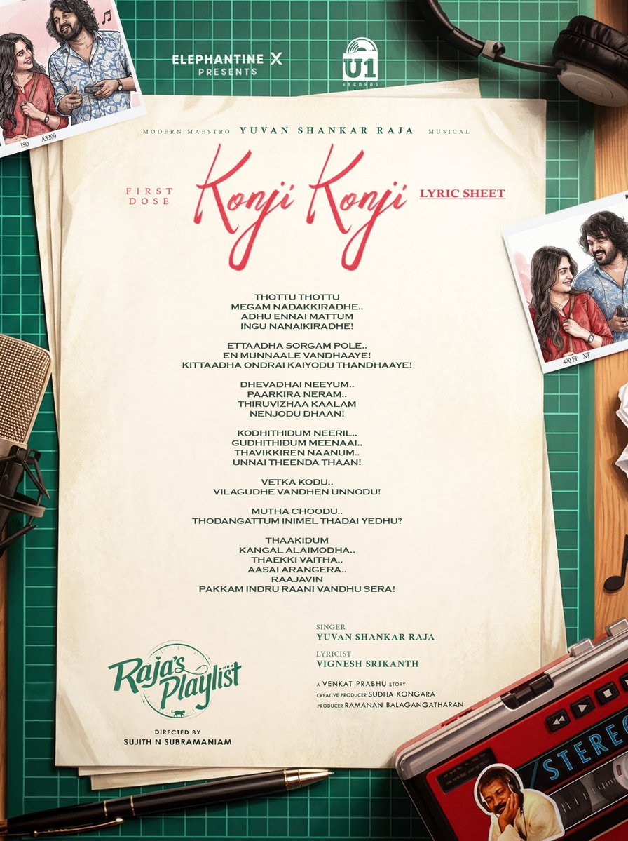 Elephantinex's tweet photo. A melody you’ve already fallen for.
Words you’ll want to sing along to. 🎧
#KonjiKonji — First Dose from #RajasPlaylist ✨

https://t.co/OQOYXNTrR0

Producer: @Ramanan_Ba
Cast: @Jaiyan_official @olickalsona
Music: @thisisysr
Story: @vp_offl
Creative Producer: @sudha_kongara https://t.co/Wvaw9JN7Kx