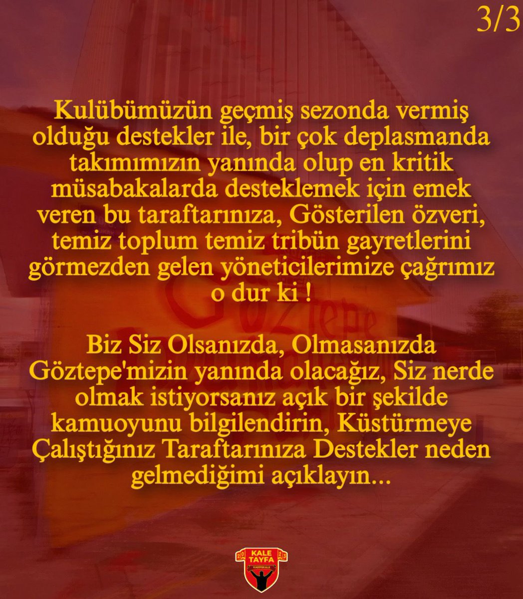 KaleTayfa's tweet photo. TAŞ OLSAK ÇATLARDIK!
#Göztepe #Kaletayfa https://t.co/AQ4a28FJJE