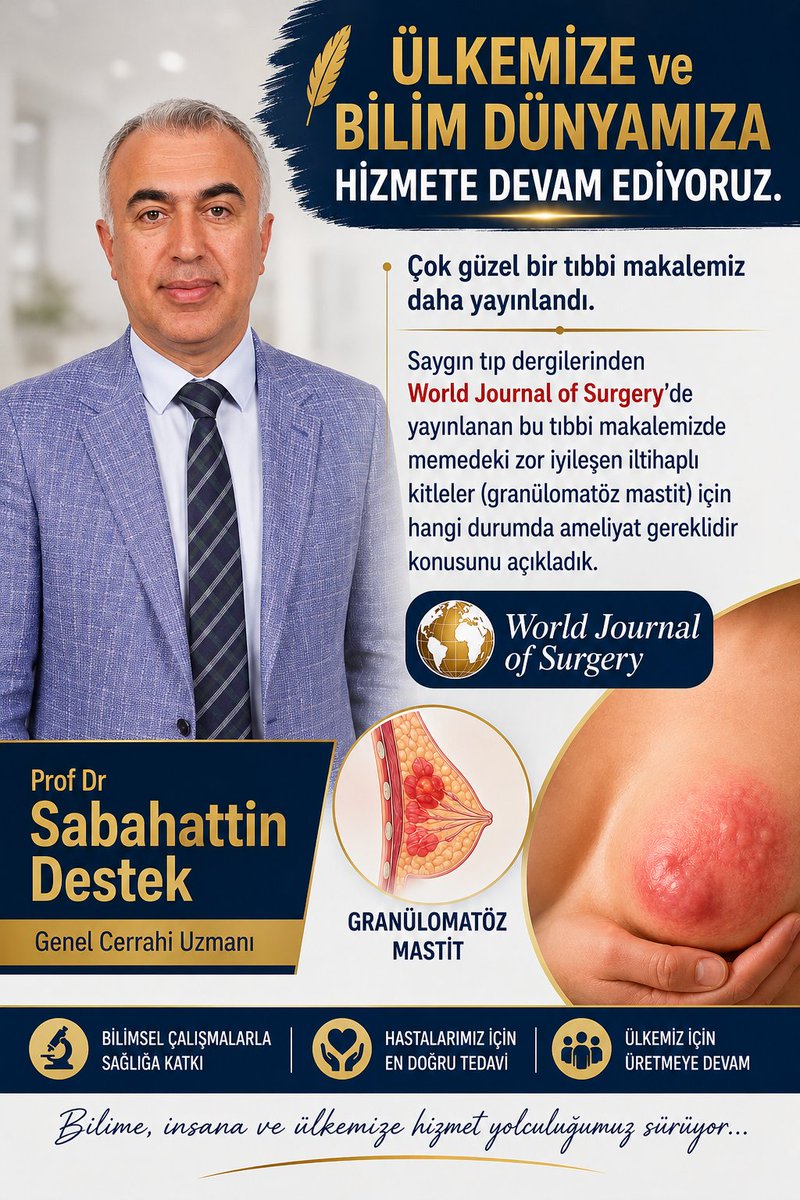 DrSDestek's tweet photo. ÜLKEMİZE, İNSANIMIZA, BİLİM DÜNYAMIZA HİZMETE DEVAM EDİYORUZ.

Memede zor iyileşen iltihaplar mastit ile ilgili çok güzel bir tıbbi makalemiz daha yayınlandı. 
Prof Dr Sabahattin Destek 
Genel Cerrahi Uzmanı

Prof Dr Sabahattin Destek 
Genel Cerrahi Uzmanı
#meme
#memesağlığı https://t.co/3cnpMRpNOO