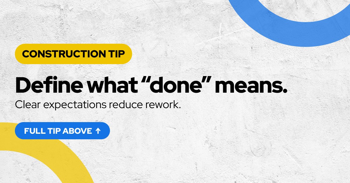 Graditiinc's tweet photo. Define what “done” means before assigning work.

Include scope, location, key dates, dependencies, and any files or photos your team needs.

Clear expectations help reduce rework, extra trips, frustration, and delays.

#ConstructionTip #HomeBuilders #Graditi https://t.co/nfLoiT1xNe