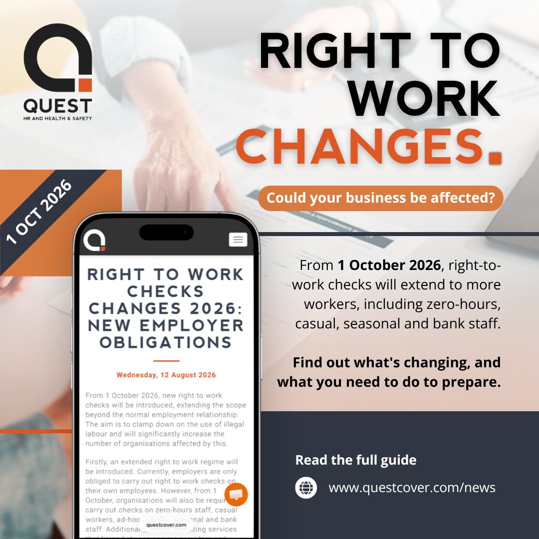 questcover's tweet photo. 1 October is closer than you think ⏰
Right-to-work checks are changing, and more workers could fall within the requirements.
👉 Learn what employers need to do now: https://t.co/2YijufOKov
#RightToWork #EmploymentLaw #UKBusiness #Employers https://t.co/CEVKQi1gp3