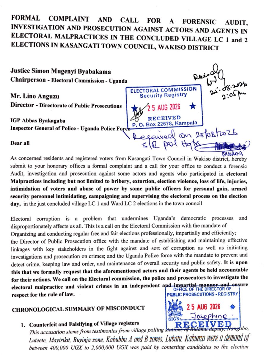 tbkentos's tweet photo. We just help a press conference to officially state that we submitted a FORMAL COMPLAINT to the Director - DPP, IGP -@PoliceUg and @UgandaEC .It is a follow up strategy on Hon @BalaamBarugahar meeting recommendation at Kasangati. We call for a full forensic Audit, investigation https://t.co/GTQcsoW2Ae