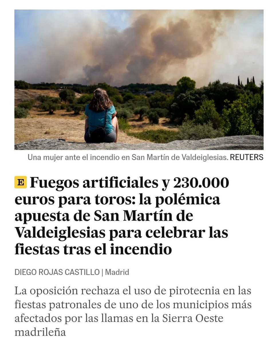 Alissonofabitch's tweet photo. Se les acaba de quemar literalmente el pueblo entero: 6 mil Ha. calcinadas, 60 mil evacuados de sus casas, 45 viviendas arrasadas por el fuego...
Qué hace el gobierno municipal?
Toros y fuegos artificiales.
Mira, idos todos a tomar por el culo, os merecéis todo lo que os pase. https://t.co/yktSBQ6kpk