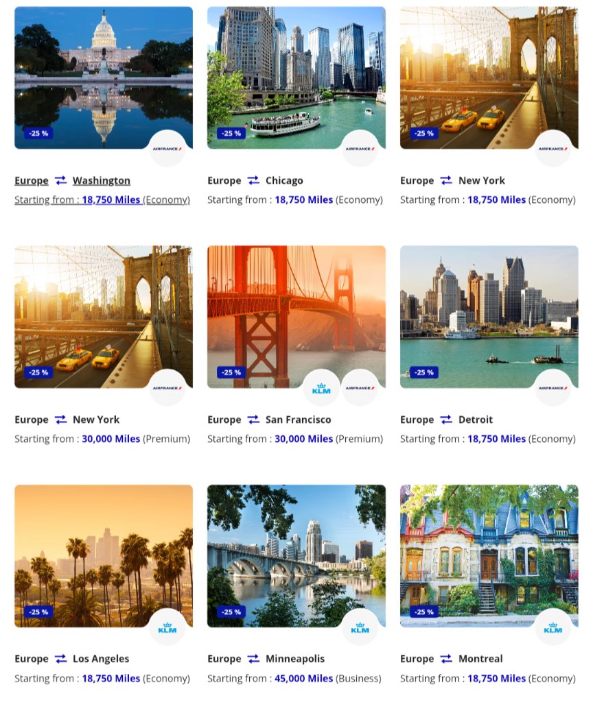 QuaiAugagneur's tweet photo. Flying Blue : Promo Rewards de septembre 🔥

–25 % sur Europe→USA !
Éco dès 18 750 miles (NYC, Chicago, Washington…).
Premium dès 30 000 miles (NYC, SFO).
Affaires dès 45 000 miles (Minneapolis).
Valable pour des voyages jusqu’au 28 fév. 2027. https://t.co/xsqpS4v378