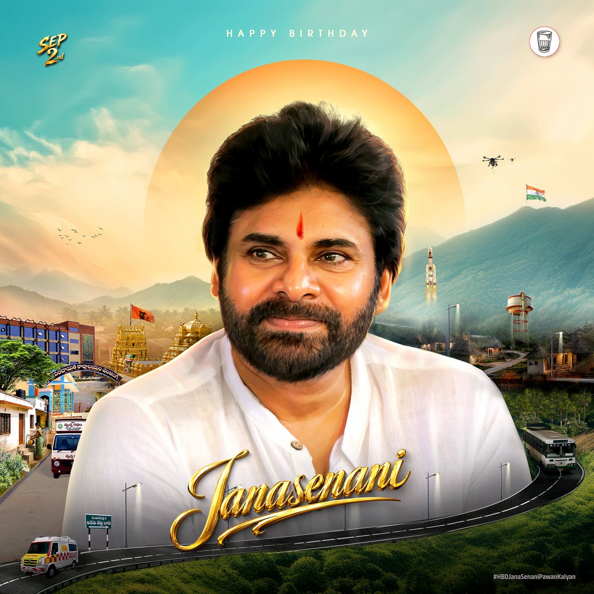 JanaSenaParty's tweet photo. Birthday wishes to the Hon'ble Deputy Chief Minister of Andhra Pradesh and JanaSena Party Chief Sri @PawanKalyan garu.

We pray God to bless him with health and longevity for the welfare and development of the Telugu people.

#HBDJanaSenaniPawanKalyan https://t.co/sIULhbASvC