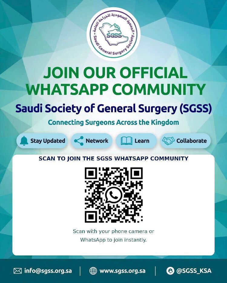 SGSS_KSA's tweet photo. The official @SGSS WhatsApp Community is now open — to members and non-members alike. Conferences, workshops, CME, member discounts, and Society news, delivered first.

Join: https://t.co/WfRc8tro73
#SGSS #Surgery #SurgicalEducation https://t.co/nVGpvcdidu