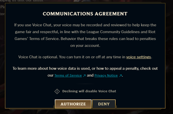 SkinSpotlights's tweet photo. Team Voice, Riot has been slowly adding more and more to it recently.  Last few PBEs riot integrated in VoiceMod and this PBE they've tied it to "Voice Skins" which will help disguise your voice.  Sadly I can't force load the UI fully to show it off. https://t.co/jBsv9LX5WS