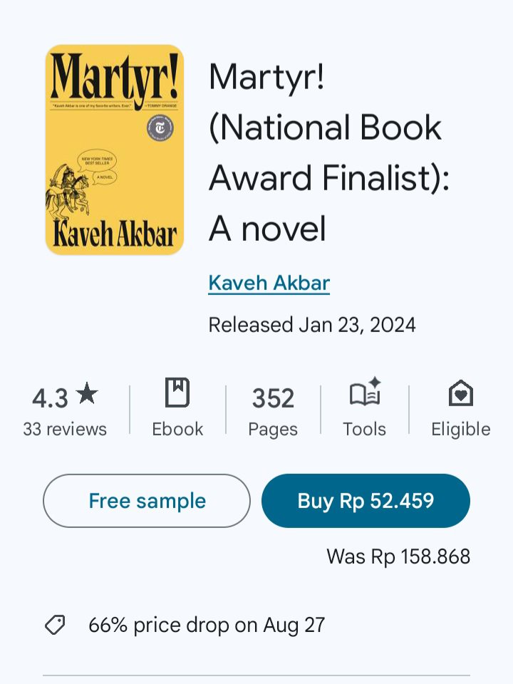 uubindinginn's tweet photo. ga sengaja ngecek gplaybooks dan menemukan Martyr! diskon🥹 for the very first time bisa baca buku yg sama with dua💛 https://t.co/iVQ8nFB7Fj