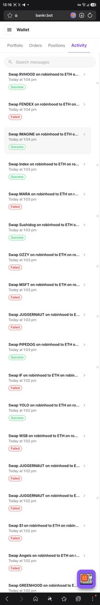 Only1Gkash's tweet photo. I just lost all my eth on Robinhood because of a simple mistake on @bankrbot 

I said, swap all tokens on Robinhood to Eth instead of all "my" tokens on Robinhood to eth

Tho the eth was much but the bot picked the prompt and started swapping as many tokens as possible. 

Most of the Eth was lost in high slippage 
Imagine I had more 
😢