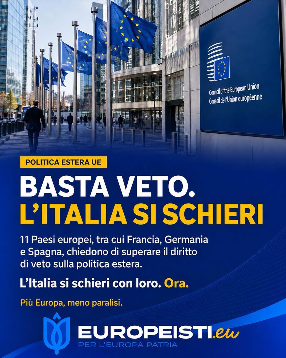 lilloconiglio's tweet photo. Nel 2023 l'Italia firmava contro il veto UE. Oggi 11 Paesi chiedono un'Europa più forte e veloce nel decidere, ma noi siamo fuori dal tavolo. Basta paralisi e ostruzionismi: l'Italia si schieri per la maggioranza qualificata! 🇪🇺
#Europa #Europeisti #UE https://t.co/4LWGubSt4D