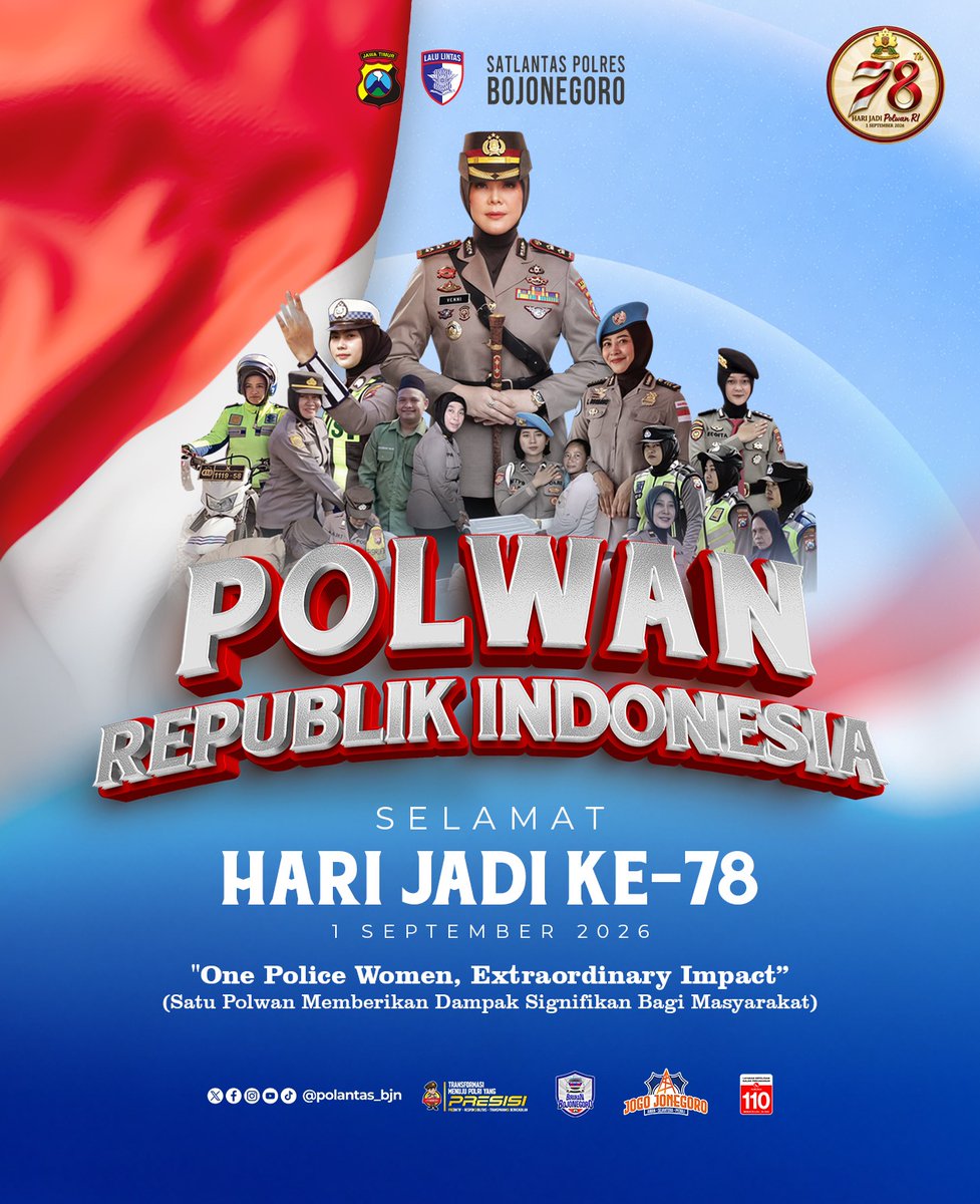 polantas_bjn's tweet photo. Hai Sobat Lantas! 👋🇮🇩

👮‍♀️ SELAMAT HARI JADI KE-78 POLWAN REPUBLIK INDONESIA!

“One Police Women, Extraordinary Impact”
Satu Polwan Memberikan Dampak Signifikan Bagi Masyarakat.

Terus mengabdi, menginspirasi, melayani, dan memberikan dampak nyata untuk masyarakat. 💙🇮🇩 https://t.co/oT791n12k3